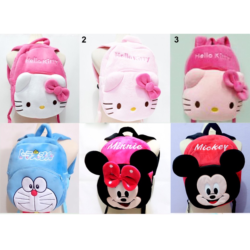 Tas Ransel L sekolah tk SMP SMA boneka Hello kitty Doraemon minnie mickey mouse melodi kucing kartun