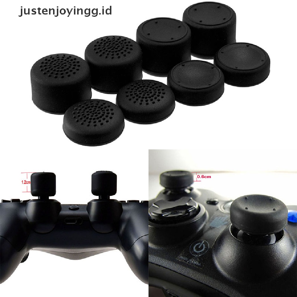 // justenjoyingg.id //  8pcs Black Silicone Thumb Stick Grip Cover Caps For PS4 Game Analog Controller ~