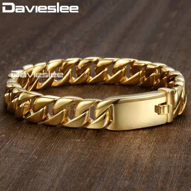 Gelang Titanium 316L - Gelang Pria Rantai Emas Gold Medium Size