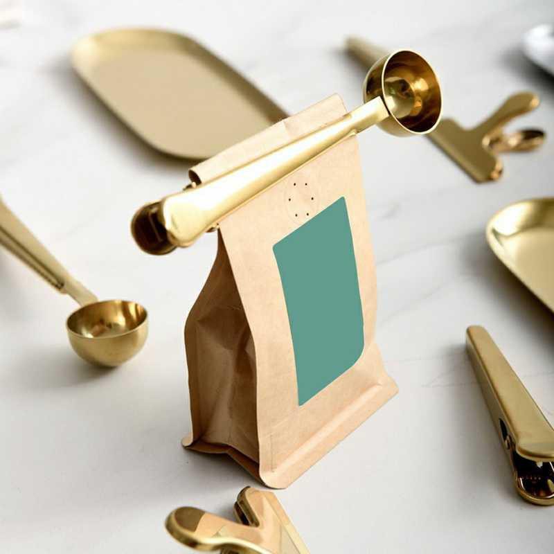 Urijk Sendok Takar Kopi Teh Measuring Spoon Stainless Steel with Clip [Gold]