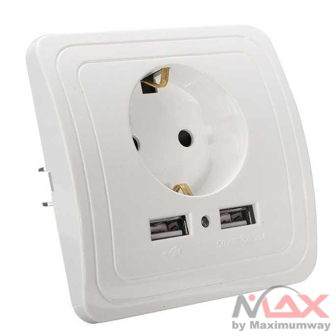 Taffware Stop Kontak Dinding EU Plug dengan 2 USB Port - SCN2 Warna Putih