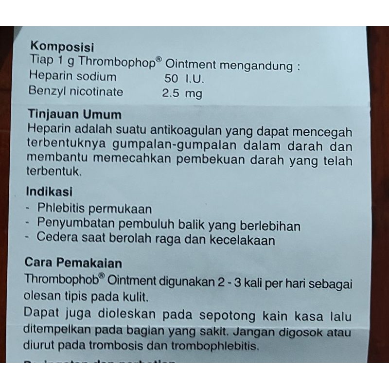 Thrombophob Ointment/mengurangin kaku kedinginan/koreng kaki