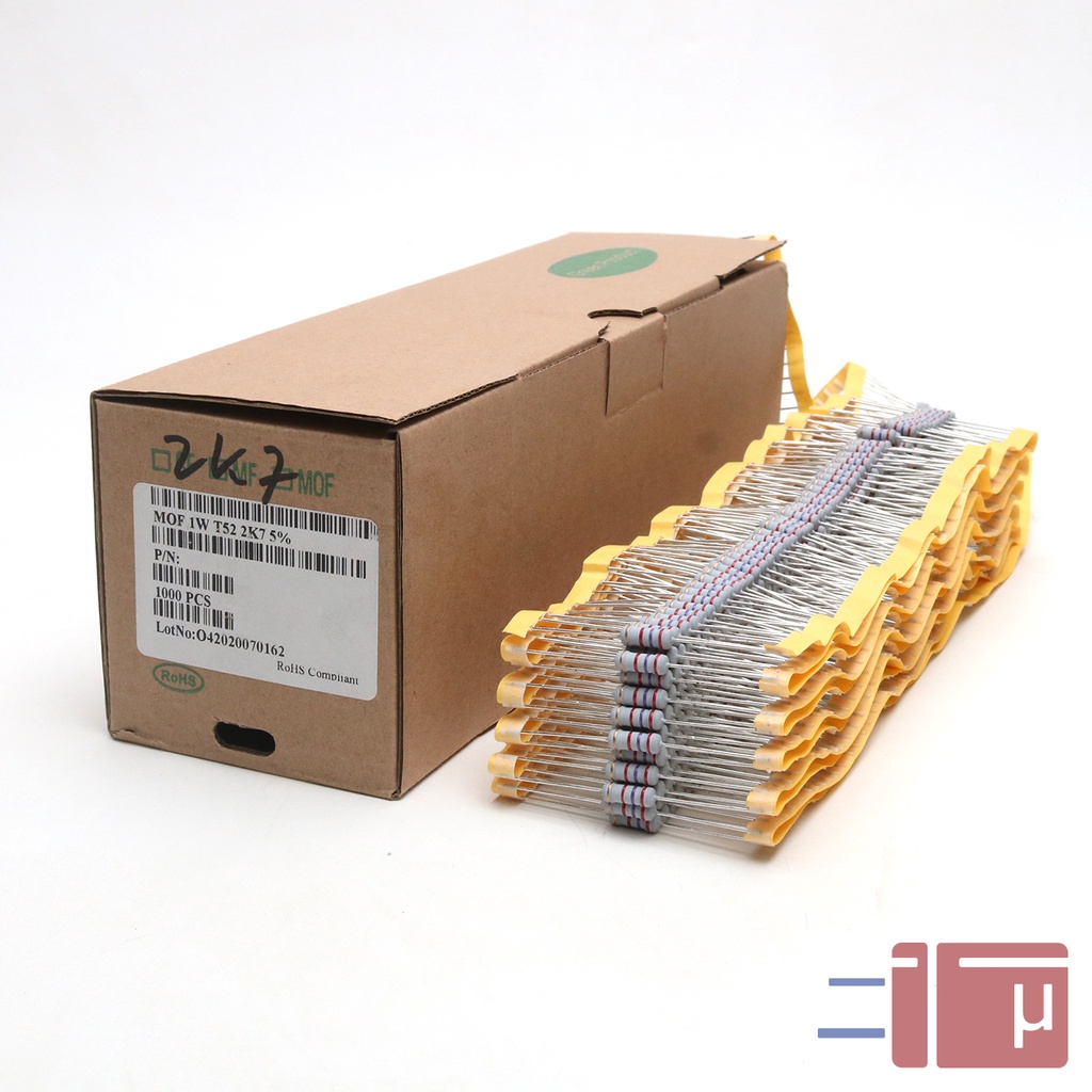 x10 Resistor 2K7 2.7K 1W Metal Oxide 5% Taiwan Kaki Tembaga