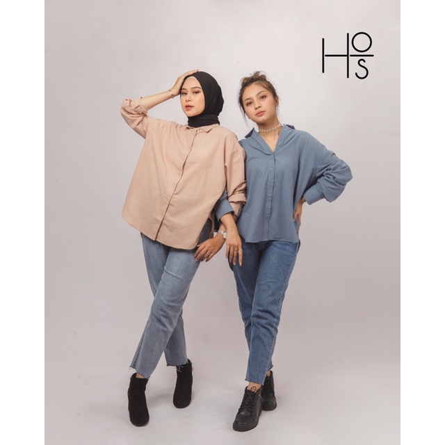 Hosofshopaholic - BECARA SHIRT - Pakaian Wanita - Atasan - Basic Shirt - Kemeja Wanita - Kemeja Linen - Allsize-2