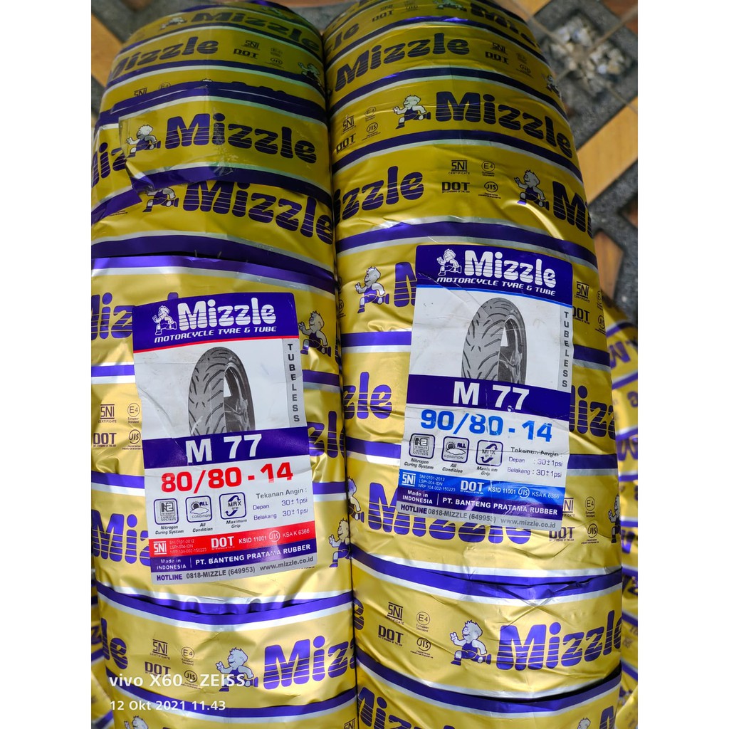 Paket Ban Matic Tubeless Mizzle M77 80/80-14 & 90/80-14 Free Pentil!!