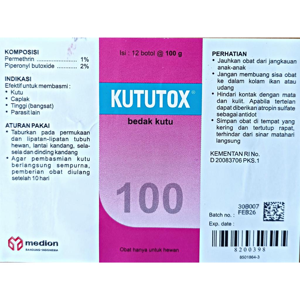 KUTUTOX BEDAK 100 gr | Bedak Kutu Obat Kutu Gatal Jamur Hewan Ternak Sapi Kambing Kucing Domba Anjing Kerbau | MEDION