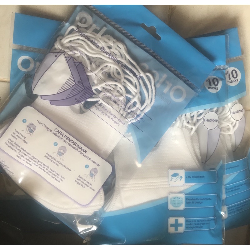 masker duckbill orlee HIJAB headloop orlee emboss isi 10pcs