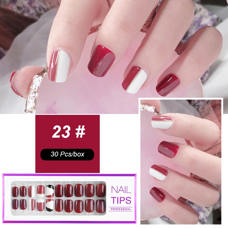 6 Styles 30 Pcs/box Press ON Fake Nails Kuku Palsu Full Cover Nail Tips Reusable Nail Art False Nails