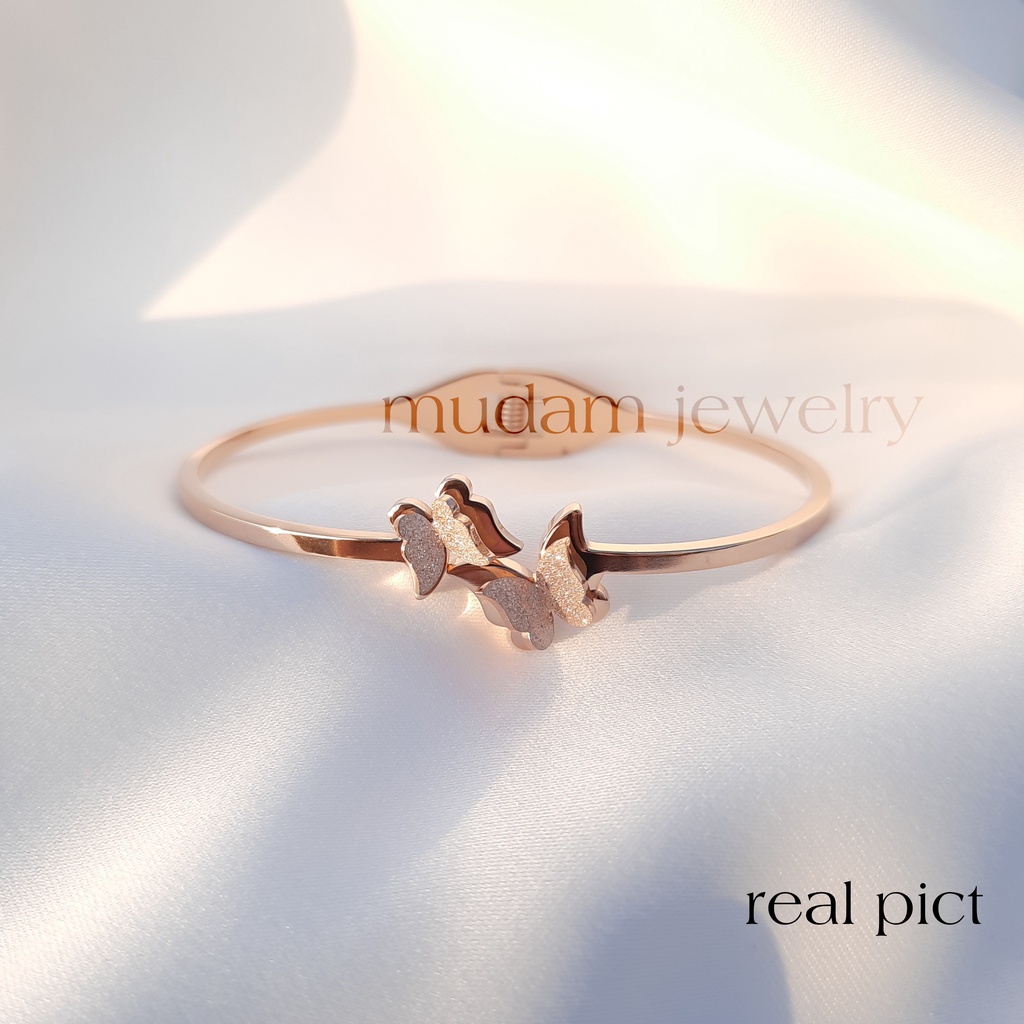 Gelang Bangle Titanium Dua Kupu-Kupu Tersedia Warna Rosegold, Gold dan Silver