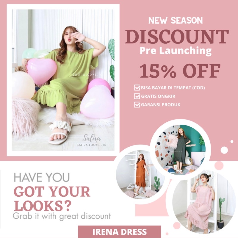 Irena Midi Dress Wanita Remaja Daster Jumbo Terbaru Kekinian Baju Ibu Hamil Warna Pink Dusty Lime Le