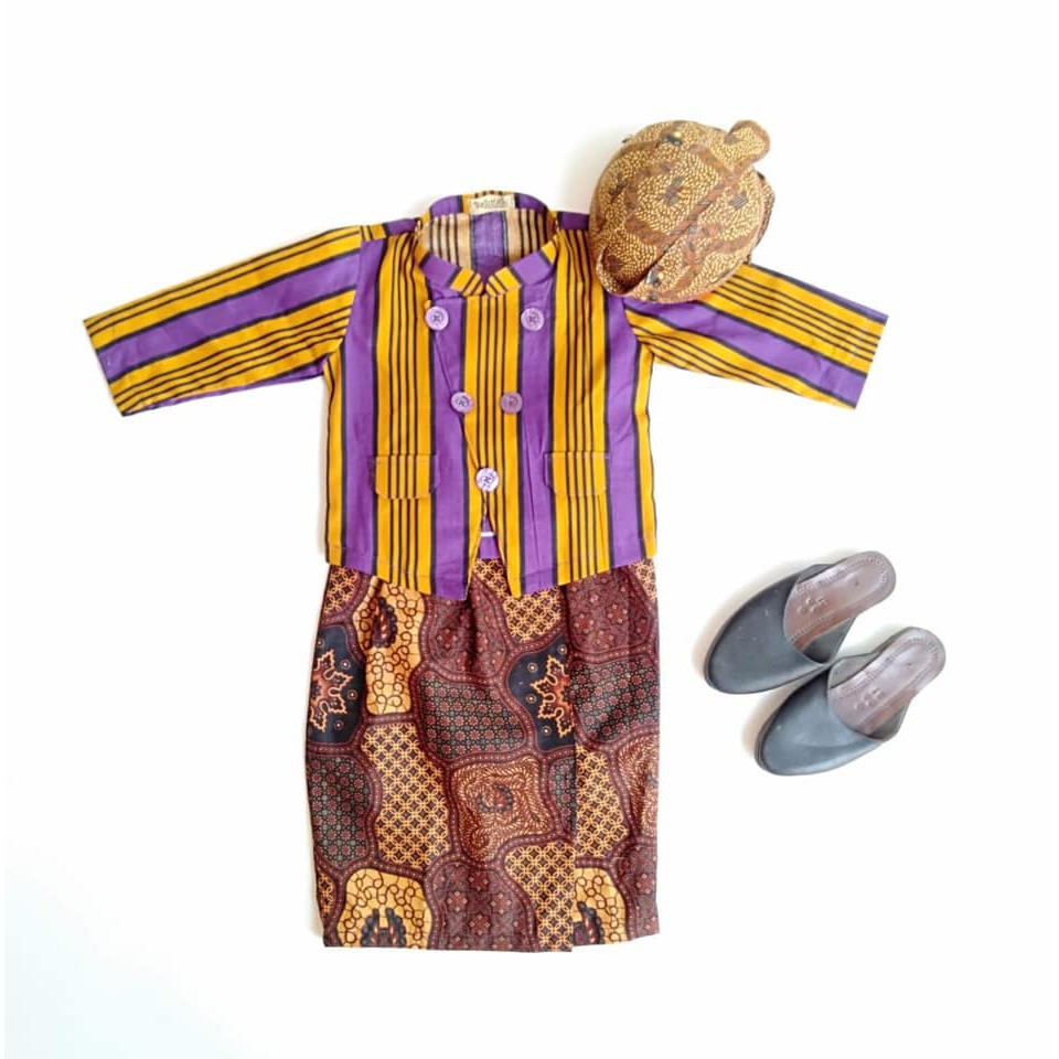 Beskap Anak Model Lurik Ungu 10 Tahun (READY STOK)