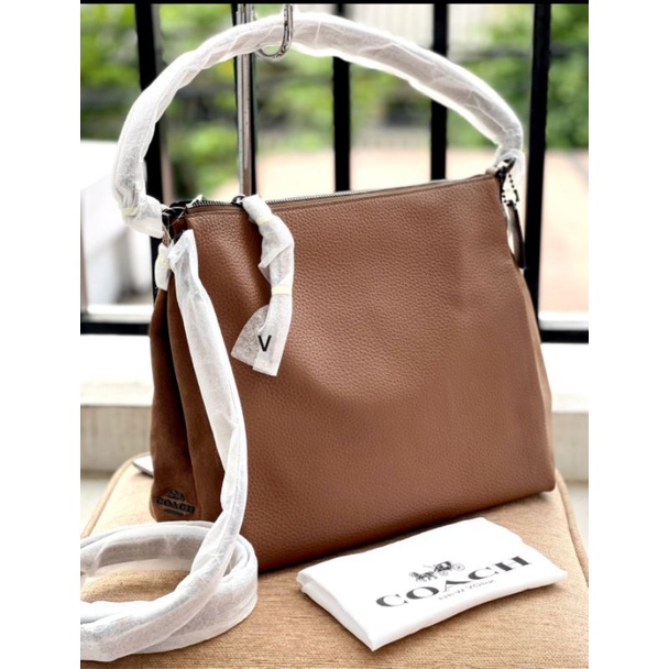 coach mixed leather shay shoulder bag vintage khaki