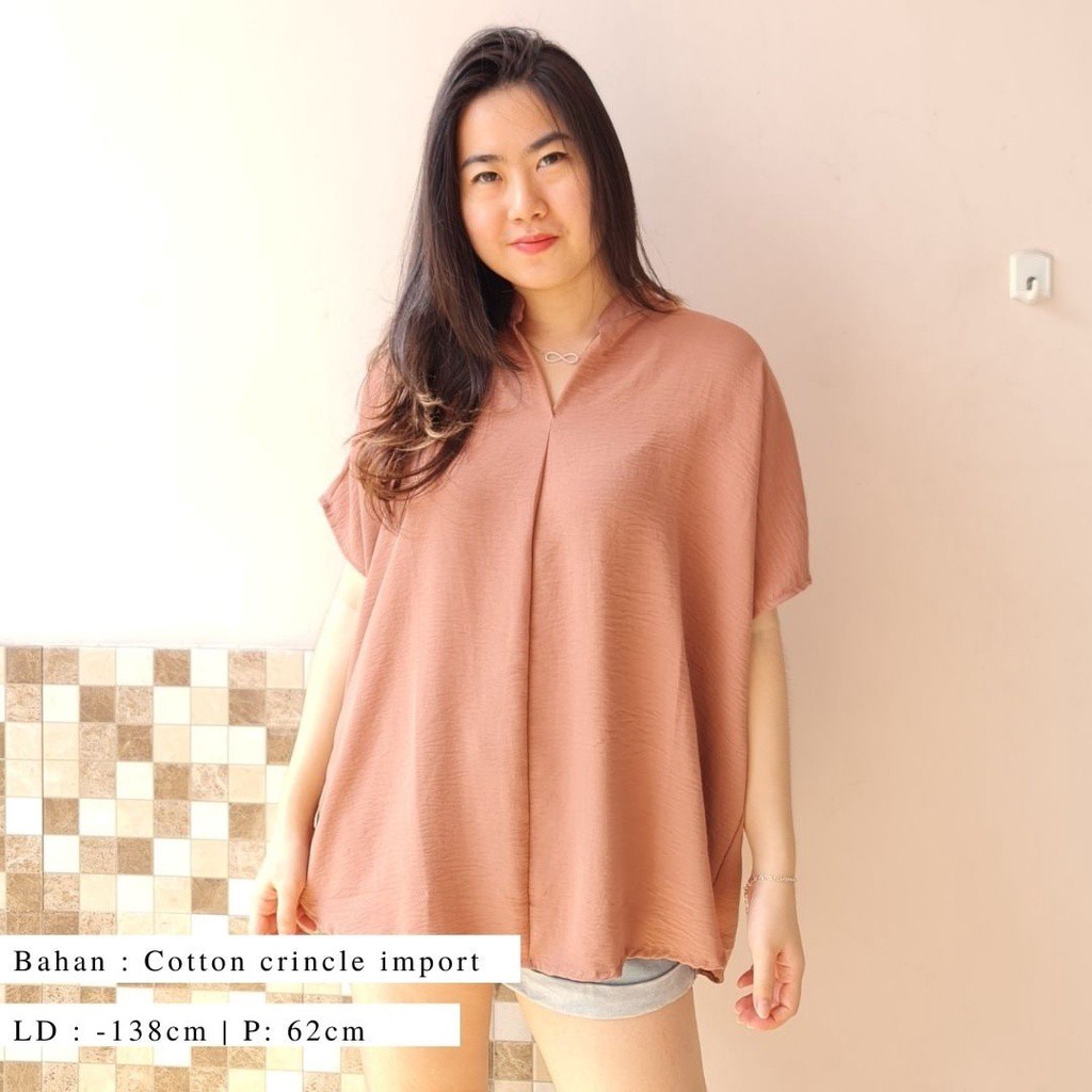 2904 CARITA OVERSIZE TOP BLOUSE BIGSIZE JUMBO FELICIA BLOUSE-UNI BROWN import