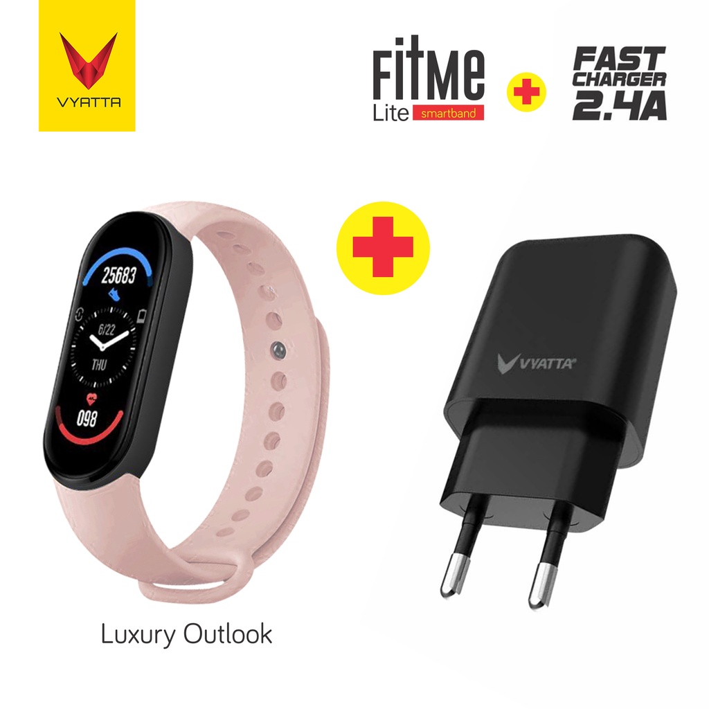 VYATTA FitMe Lite New Smartband - 200+Watchface, Sport Mode, IP67,SPO2-Pale Pink + 2.4A  BK
