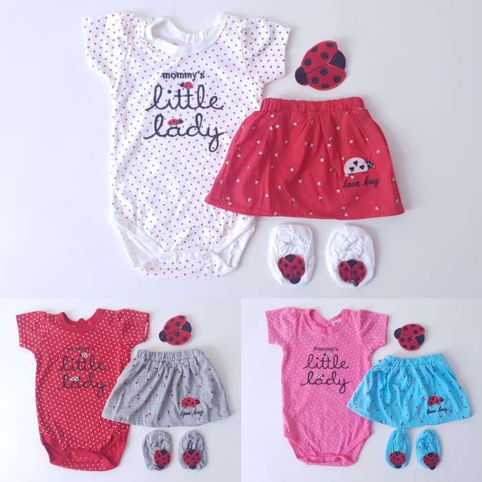 Baju Bayi Perempuan Jumper Bayi Cewek Lucu LIttle Lady usia umur allsize 3 - 12 bulan set bando