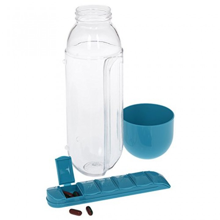 7 Days Pill and Vitamin Organizer BPA Free Water Bottle - Botol Minum dengan Tempat Obat