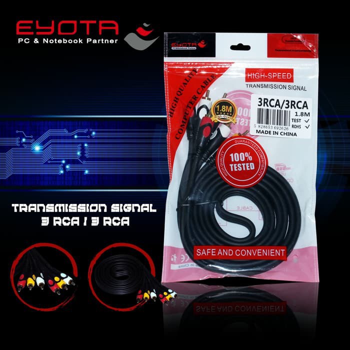 Kabel Audio video-s Rca 3 male-male eyota stereo gold 1.8m - Cable av 3-3 rca 1.8 meter