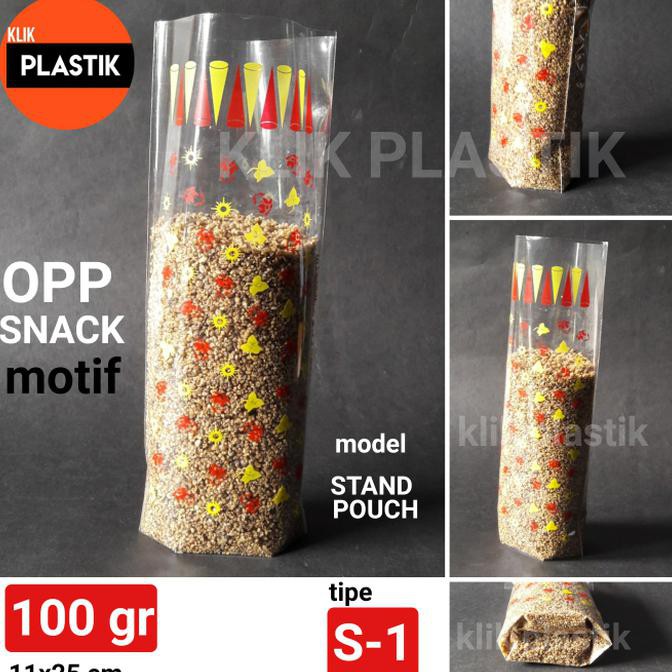 PLASTIK OPP SNACK 100GR STAND POUCH/KEMASAN KUE KERING/KANTONG ROTI