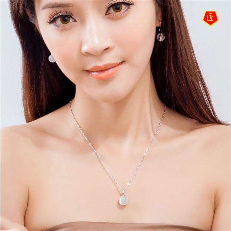 [Ready Stock]White Opal Pendant Necklace Women's Simple Fashion