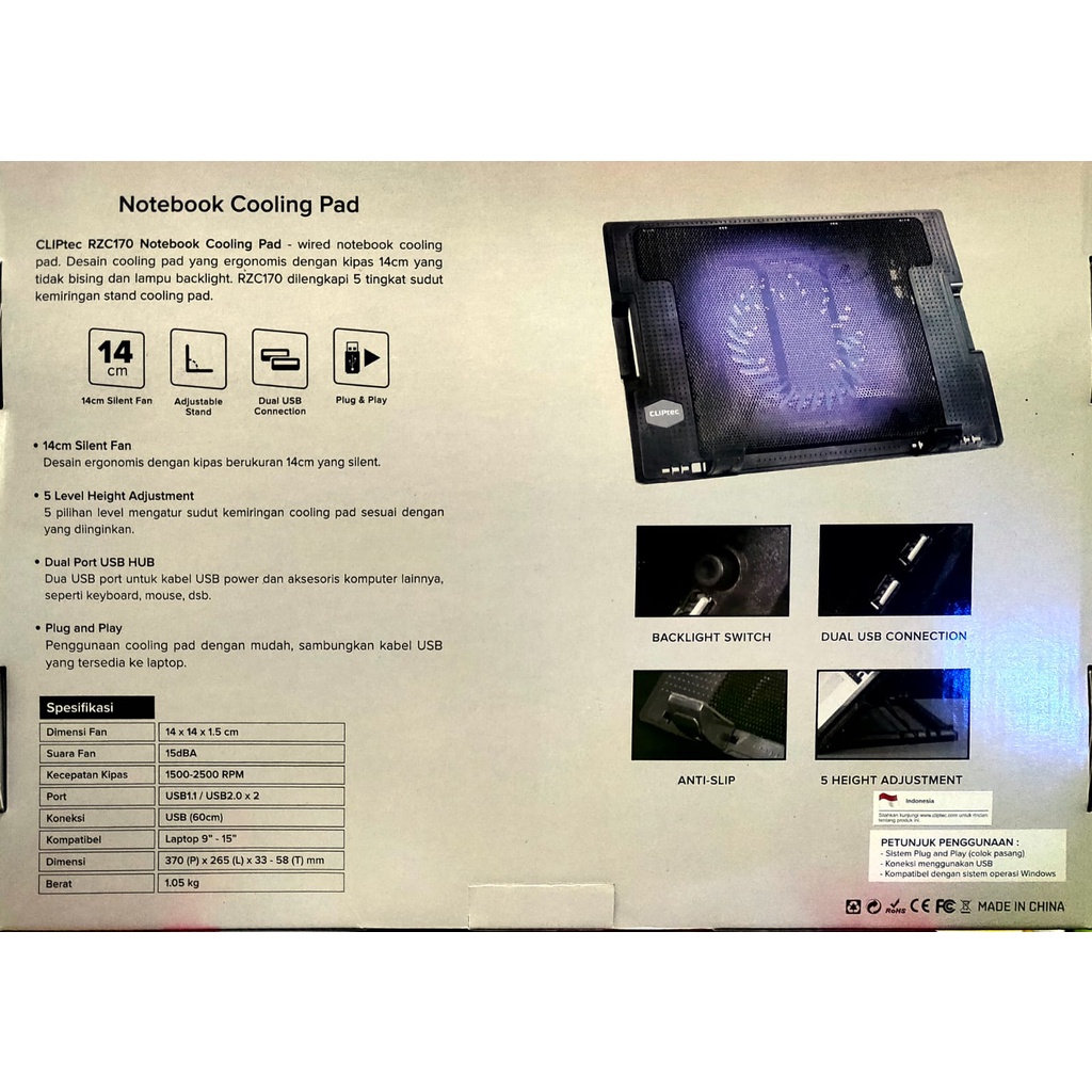 cliptec Original Ergostand rzc170 Cooling Pad Kipas Pendingin Laptop