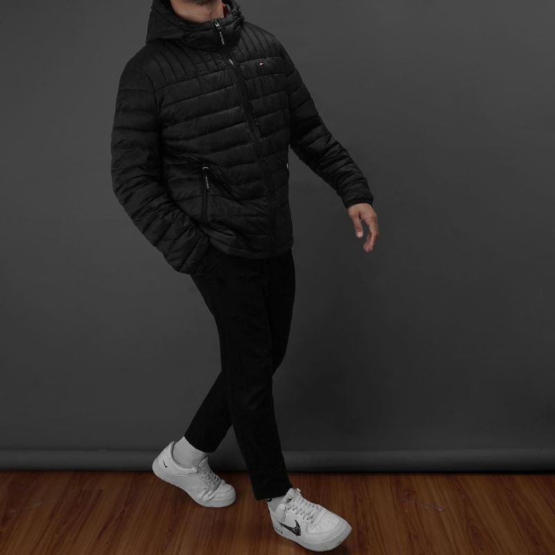 TOMMY HILFIGER Basic Natural Down Puffer Pullover Hoodie Jacket Jaket Small Logo Water and Wind Resi