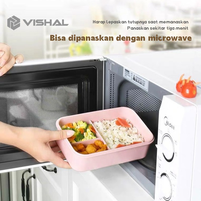 VISHAL Lunch Box Kotak Bekal Makan Jerami Gandum kotak makan ​1000ml 4 In 1 Free Sendok Tempat Makan