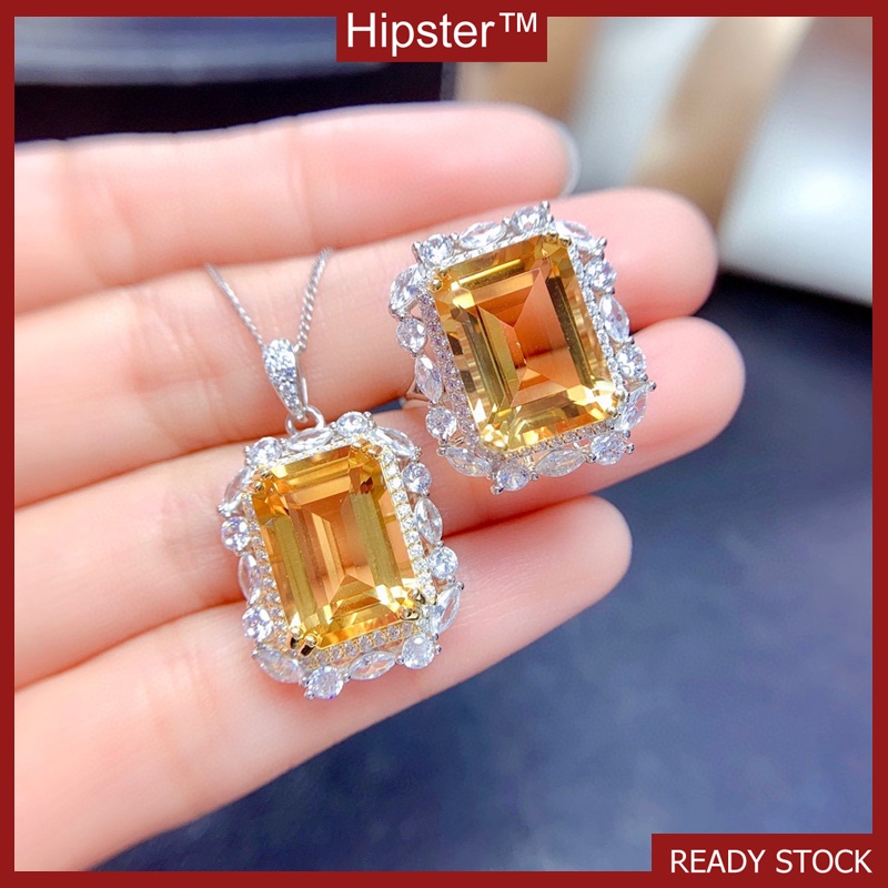 New Natural Citrine Rings Pendants Suit