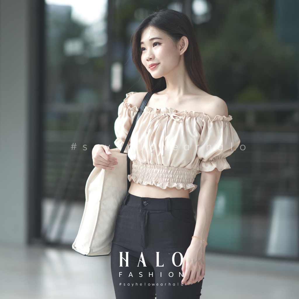 [HaloFashion] Anandara Sexy Sabrina Crop Top Basic Top Korean Fashion