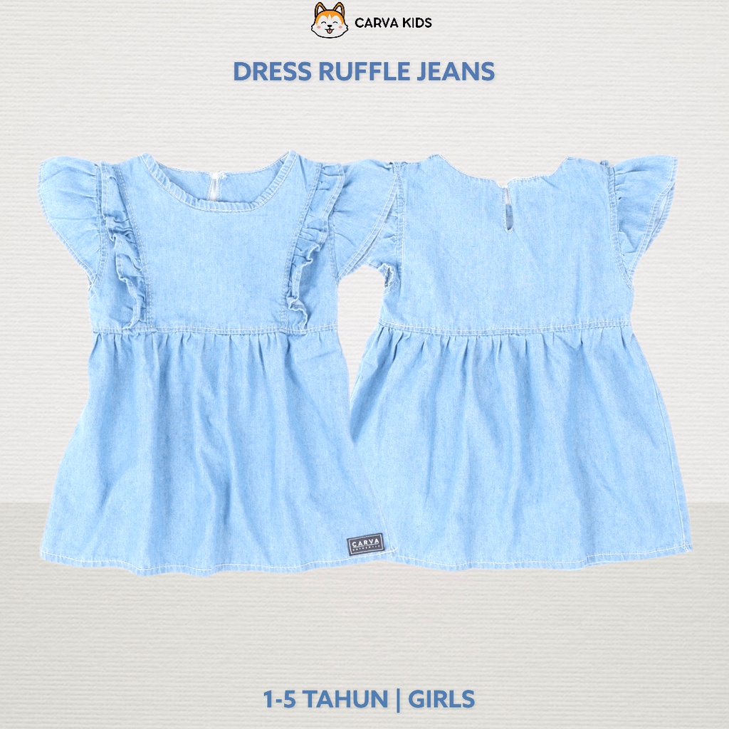 DRESS CARVA ANAK RUFFLE SOFT JEANS BAYI PEREMPUAN RAPUNZEL LUCU IMUT BEST SELLER TERMURAH