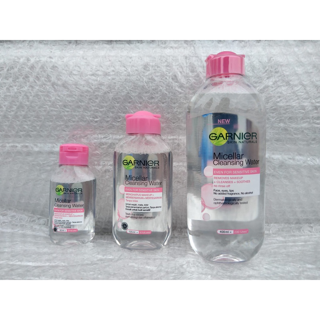 Garnier MICELLAR WATER PINK Untuk Kulit Sensitif - 50ml / 125 / 400 ml (Pembersih Wajah &amp; Makeup) - Ukuran Sedang Kecil Micelar Double Cleansing Untuk Kulit Sensitif