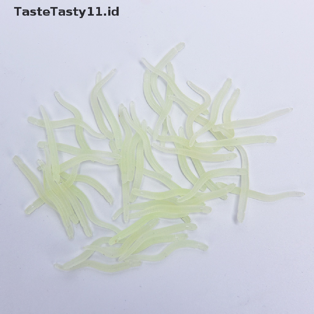 (TasteTasty) 50 Pcs Umpan Pancing Soft Bait Bentuk Cacing Imitasi Ukuran 35mm