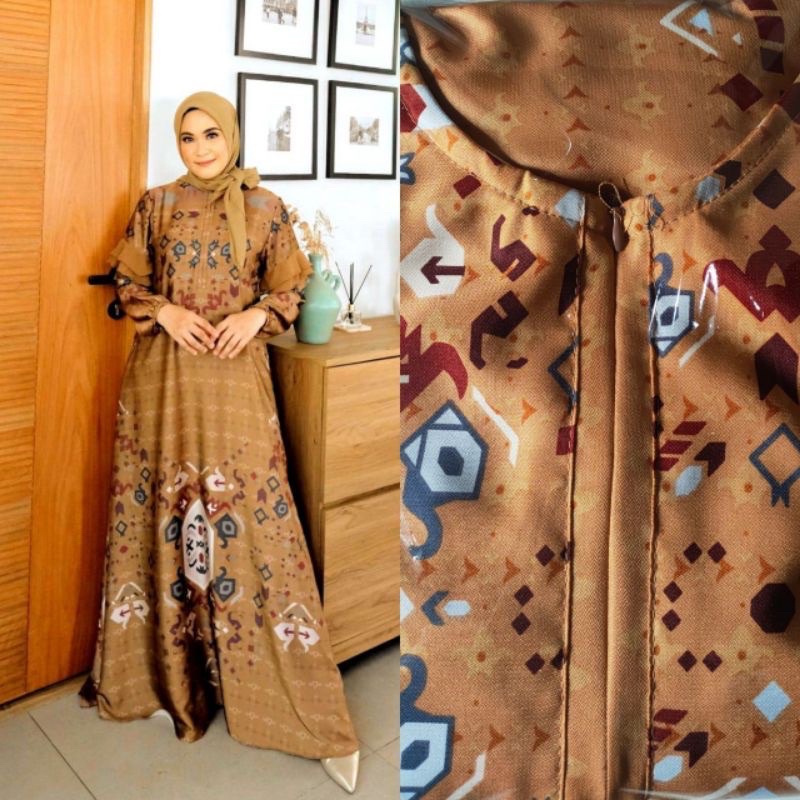 Gamis Maxmara TR Kombinasi Ceruty Polos M/L/XL/XXL Dress Kondangan Terbaru