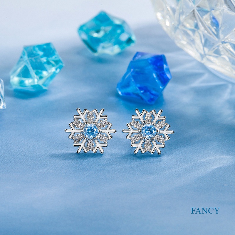 Anting Tusuk Desain Snowflake Hias Cubic Zircon Aaa Bling Untuk Wanita