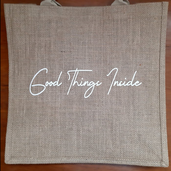 Terlaris Tas goni custom nama / tas jute / tote bag custom nama square - Putih