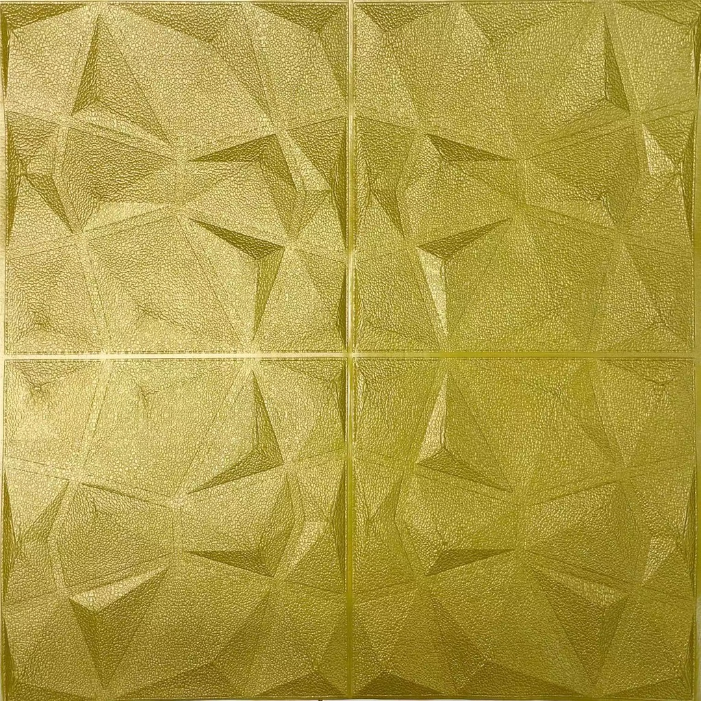 [COD] Wallpaper Foam 3D Batik Panel Diamond Triangle Dinding Sticker Dekorasi Dinding Kamar Rumah High Quality-Gold Cerah