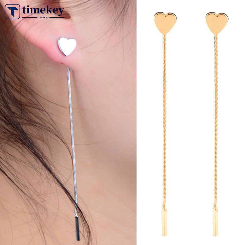 Timekey 1 Pasang Anting Tusuk Gantung Desain Hatirumbai Gaya Simple Untuk Wanita A8K9