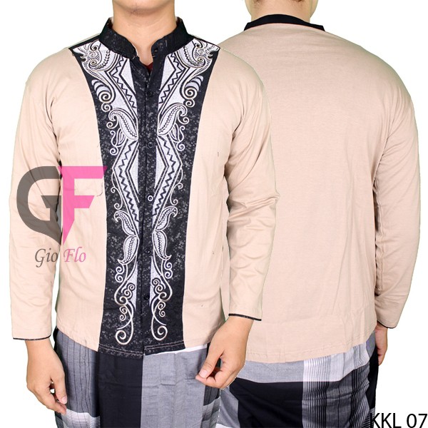 GIOFLO Koko Bordir Panjang Muslim Pria Modern Katun Cream / KKL 07