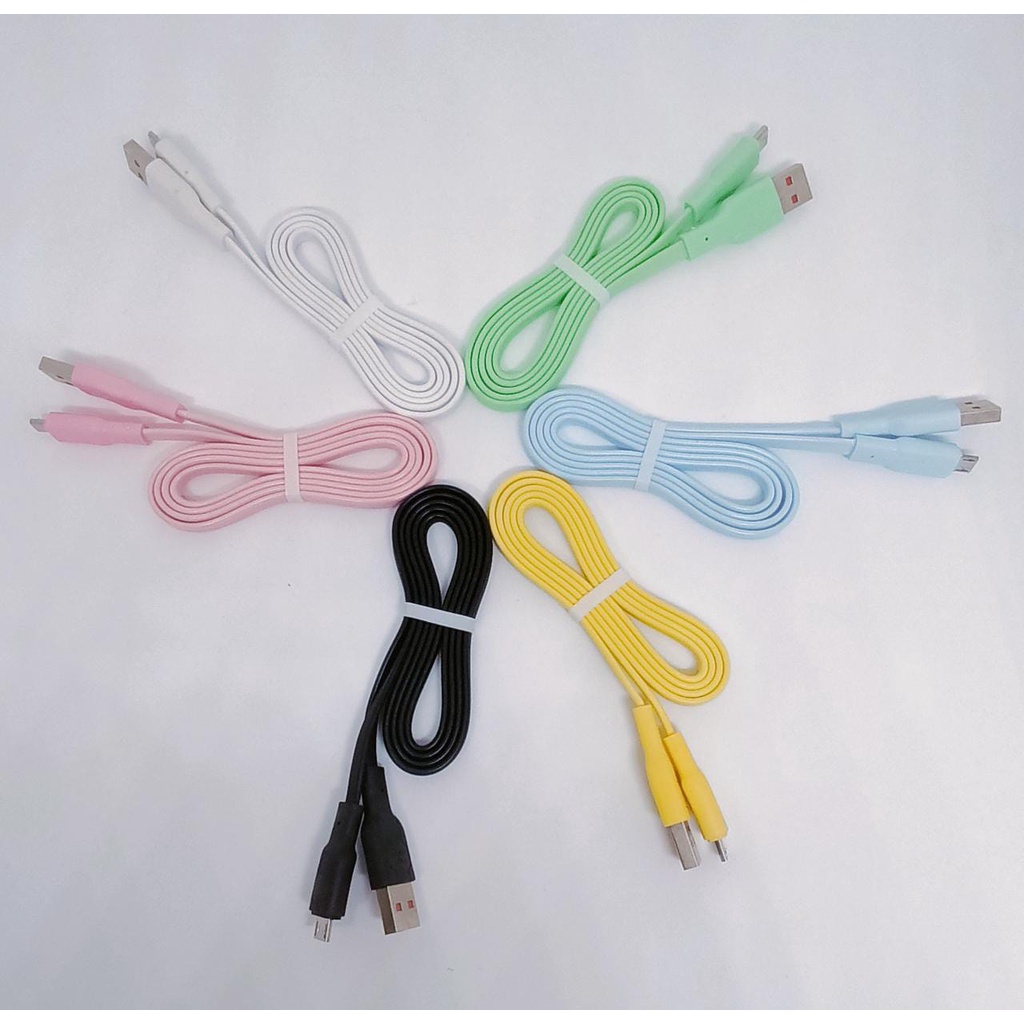 Kabel data 3A Macaron Warni MicroUSB Type-C Lightning termurah