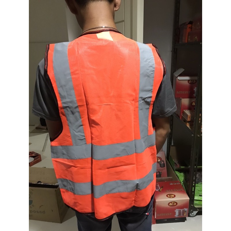 Rompi Pengaman KTP Polyester ORANGE Garis - Safety Vest Rompi Proyek Rompi Parkir Rompi Tambang