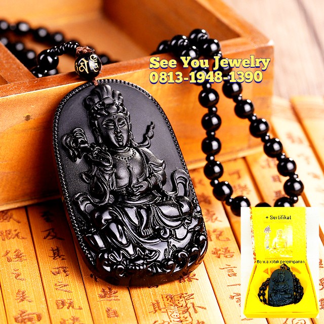 Kalung Batu Obsidian Asli Dewi Kwan Im Pho Sat Asli / Buddha Guan Yin