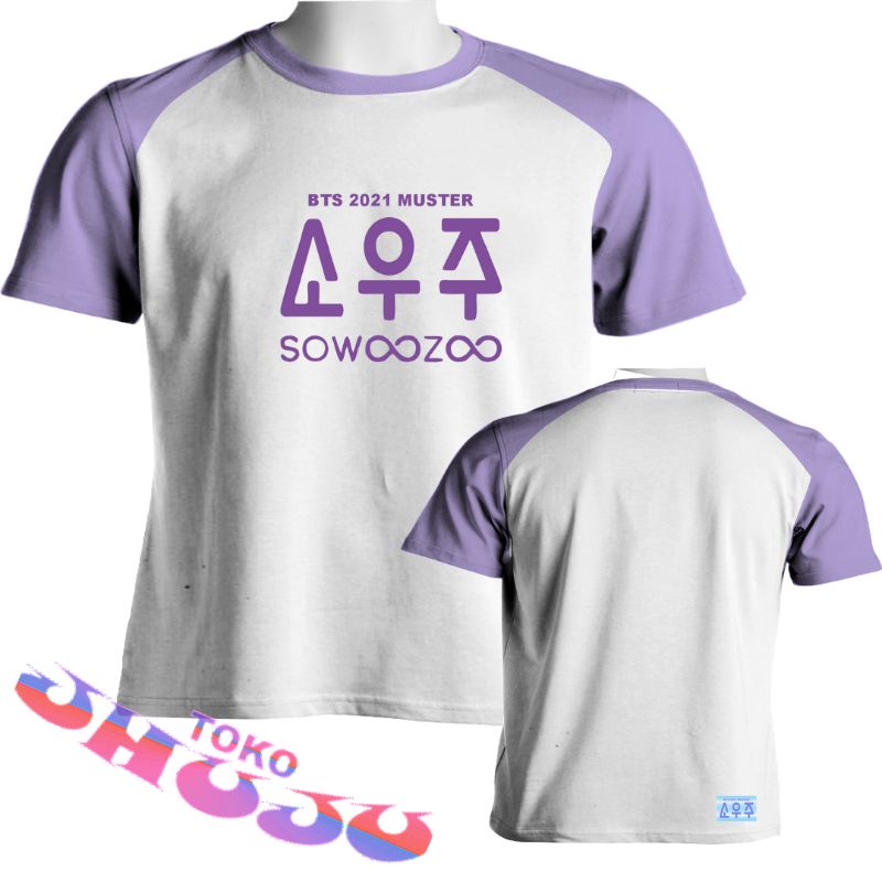YS - Kaos Raglan BTS Suwoozoo Logo Besar Sablon Ungu / Reglan Putih Ungumuda Lilac