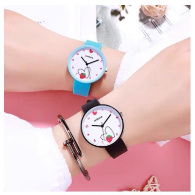 ✅Grosir Jam Senen -  Jam Tangan Quartz Analog Motif Strawberry Gaya Korea Untuk Wanita/Jam Tangan Fashion Wanita