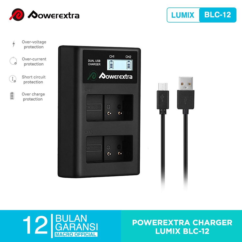 POWEREXTRA Dual Smart Charger Panasonic DMW-BLC12 for G5 G6 G7 ETC