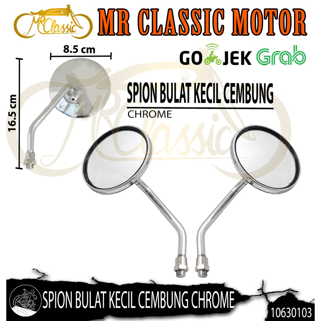 Spion Motor Bulat Kecil Cembung Drat 14 Chrome Custom Variasi
