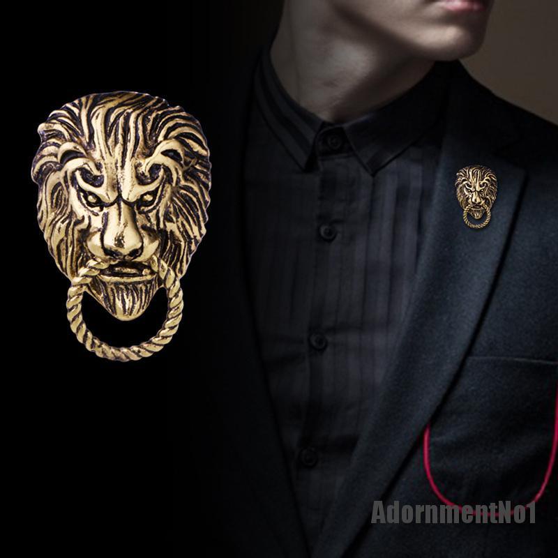 (Adornmentno1) Pin / Bros Bentuk Kepala Singa Model Vintage Untuk Unisex