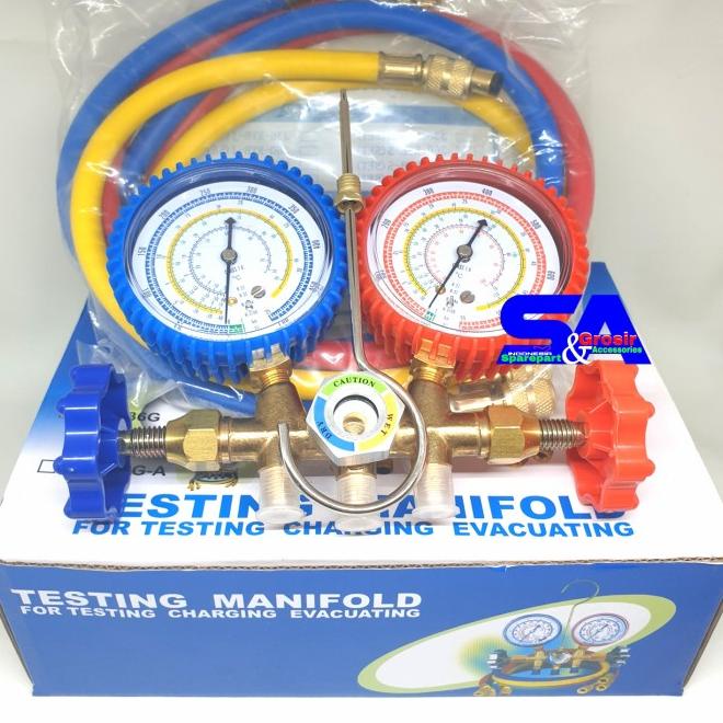 Manifold Double Multi Set Selang/Alat Ukur Tekanan Freon R22-410-134