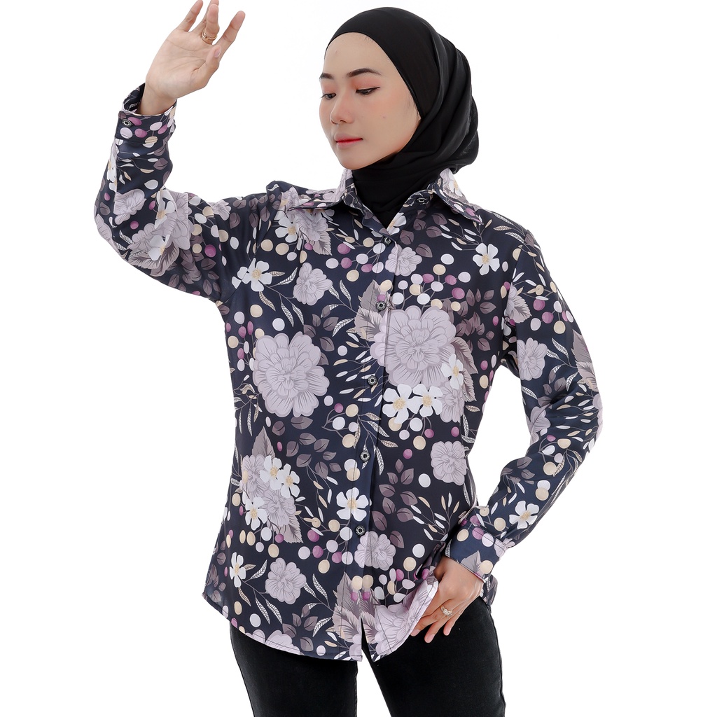 Kemeja Wanita Motif Flower Original Monalisa L XL XXL Jumbo Big Size-07