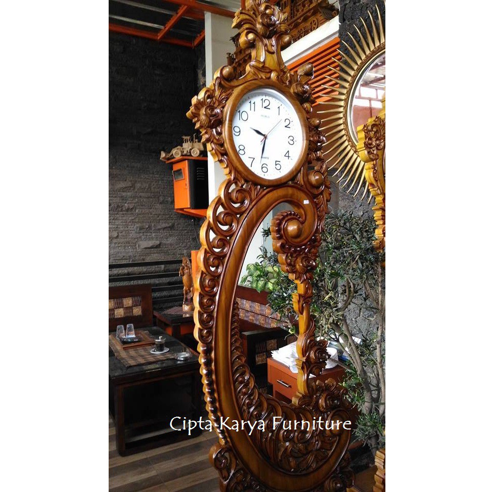 Almari Jam Hias Pajangan Dinding Ruangan Tamu Minimalis Mewah Ukir Jepara Living Room Teak