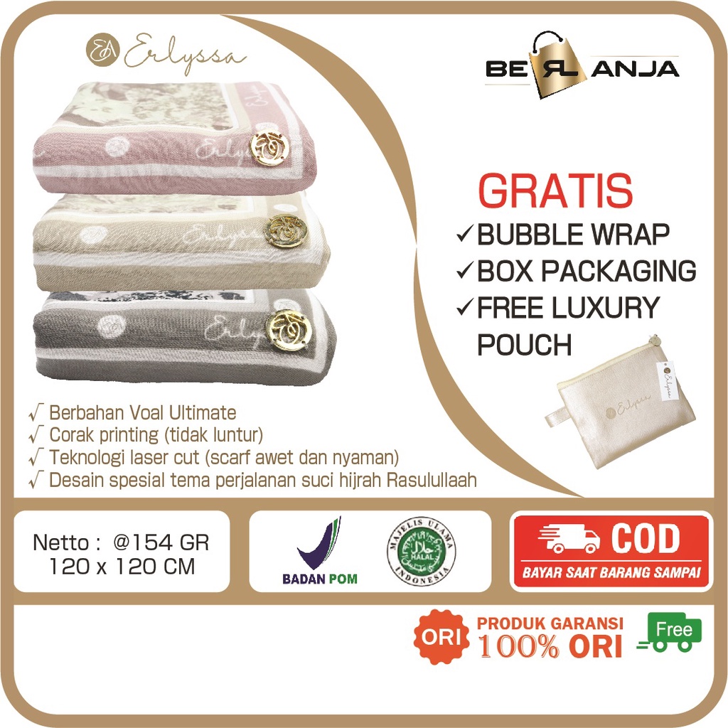 Scarf Erlyssa Luxury Journey Original Holy Scraft Hijab Segi Empat Premium Berl