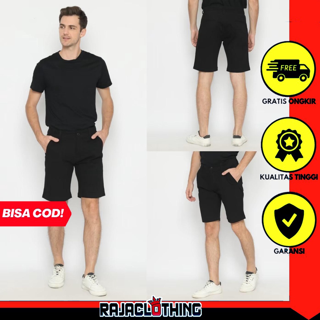 RCL - Chino Short Pants Black / Celana Chino Hitam Pendek Pria - Chino Premium Big Size S.M.L.XL 27 Sampai 34 Bahan Melar Impor